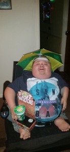 Stuffing Ball Anyone: Me sporting a rather fetching Pot Noodle Umbrella - my prize from snatch bingo!