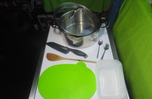 Utensils and other items needed to make the Bolognese Sauce