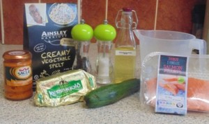 Ingredients for "Quick and Easy Mid Week Pan Fried Salmon and Creamy Spelt"