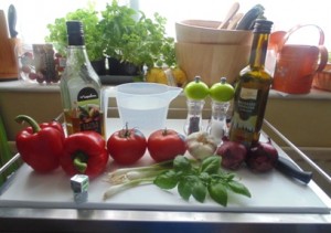 Ingredients for my Mediterranean Roasted Red Pepper and Tomato Soup
