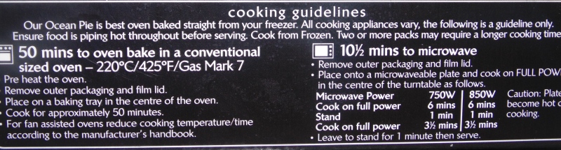 Cooking Instructions for Young’s Ocean Pie