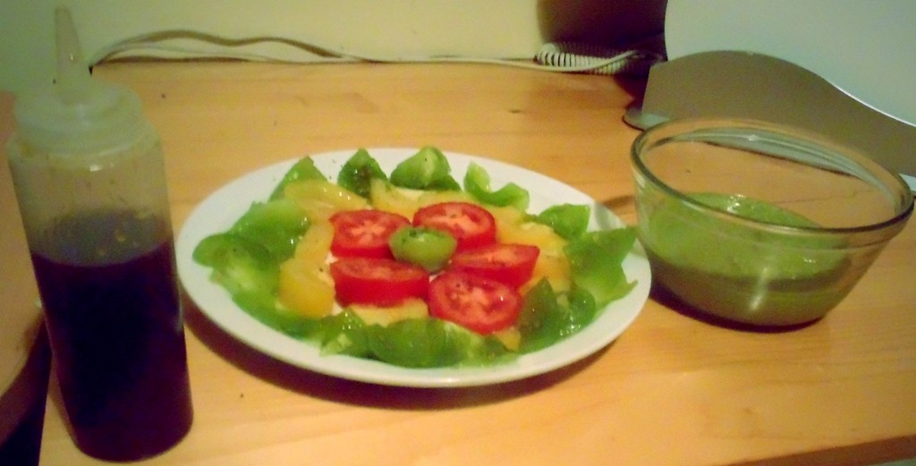 Heirloom Tomato Salad, Salsa Verde and Balsamic and Honey dressing before plating