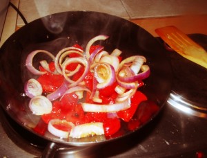 Ingredients In The Wok Before The Aubergine Is Added