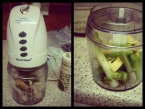 Food Processor Working Hard During Different Stages of Stacey’s Brocliflower Cheese Bake