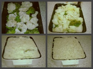 The Different Steps to Assembling Stacey’s Brocliflower Cheese Bake