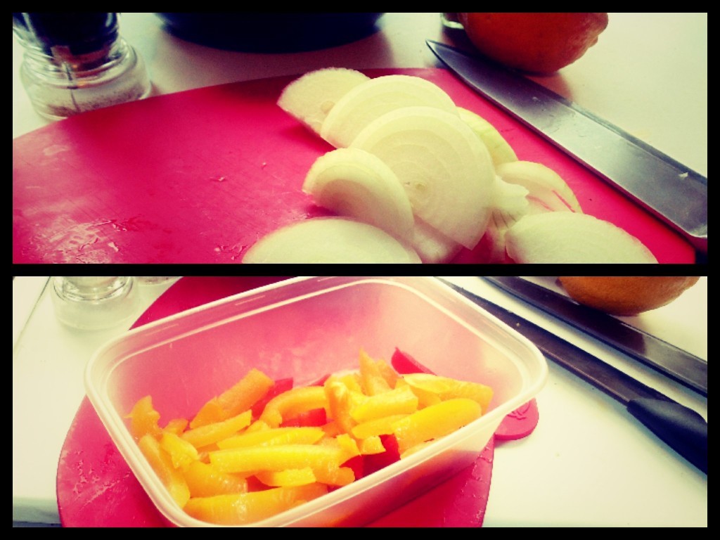 Preparing the Onions and Peppers for the Leftover Peperonata