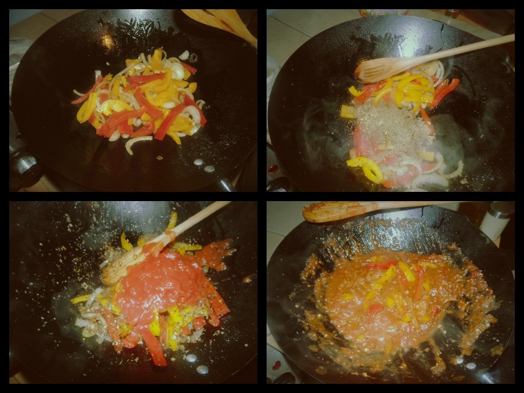 Different Stages of Cooking the Leftover Peperonata