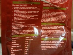 Time-Saving Tuesdays – Back of the John West Egg Fried Rice Sachet