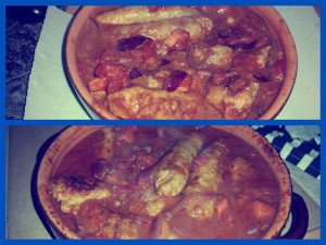 Before and After the Stunning Spiced Sausage Stew has been cooked 