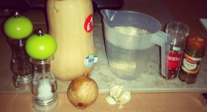 Some of the Ingredients for Spiced Butternut Squash Soup