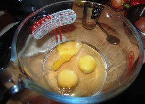 Eggs for the filling of the Courgette, Saffron and Two Cheese Tart