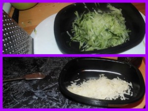 Grating Courgette and Cheese for the Courgette, Saffron and Two Cheese Tart