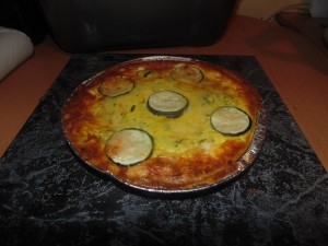 Courgette, Saffron and Two Cheese Tart golden brown and fresh from the oven