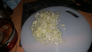 Finely chopped Onions for the Curry Sauce in Dean Edwards Lamb Kofta Curry