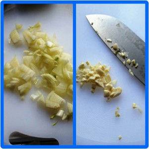 Chopping the Onion and Garlic for my Mystery Bag Meals – Chicken Stroganoff Pie