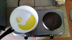 Melting the butter to fry the onions for my Mystery Bag Meals – Chicken Stroganoff Pie