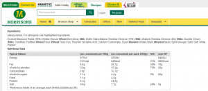 Time-Saving Tuesdays – Morrisons Macaroni Cheese - Nutritional Information and Ingredients from Morrisons website