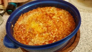 Homemade Microwaveable Tomato Risotto - The risotto relaxing before final stages of cooking