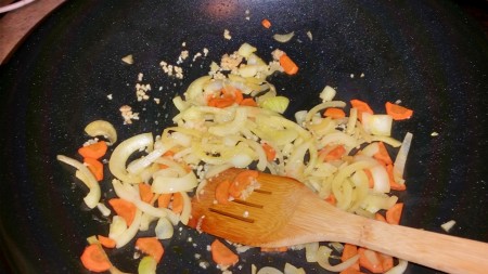 6 Nations of Food – Mediterranean Chicken and Cauliflower - Stirring the garlic through