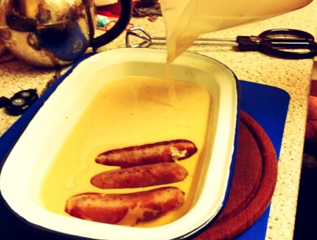 6 Nations of Food – Toad In The Hole, Champ and Onion Gravy - The sausages move with the weight of the batter