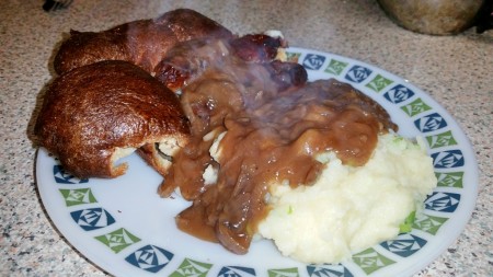 6 Nations of Food – Toad In The Hole, Champ and Onion Gravy - The whole meal ready to eat