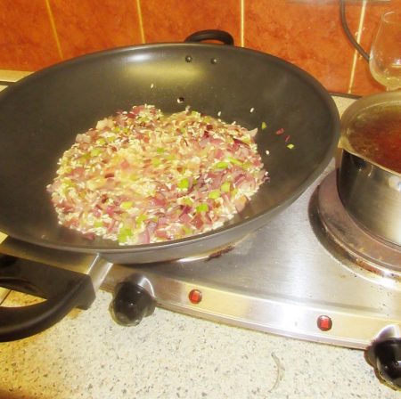 Theo Randall's Tomato Risotto - Add the wine and cook through