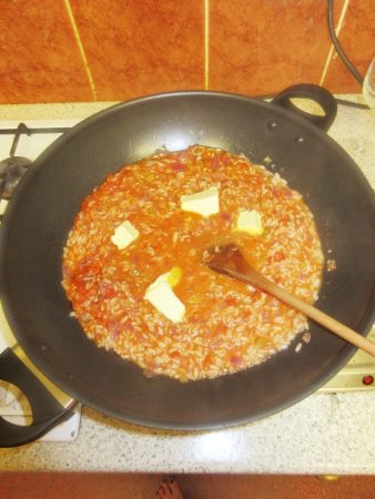 Theo Randall's Tomato Risotto - Stir in the butter to thicken and enrichen the sauce