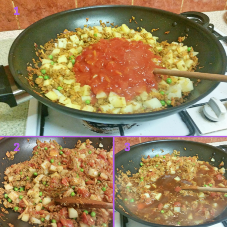 Adding the tomatoes and stock to the Quorn Keema Masala
