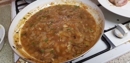 The Porcini Mushroom and White Wine Sauce in the frying pan