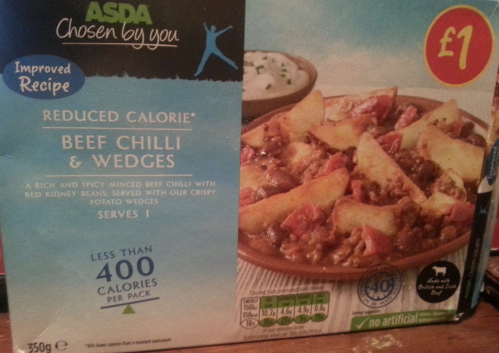 Ready Meal Monday – Asda Beef Chilli and Wedges in it's box!
