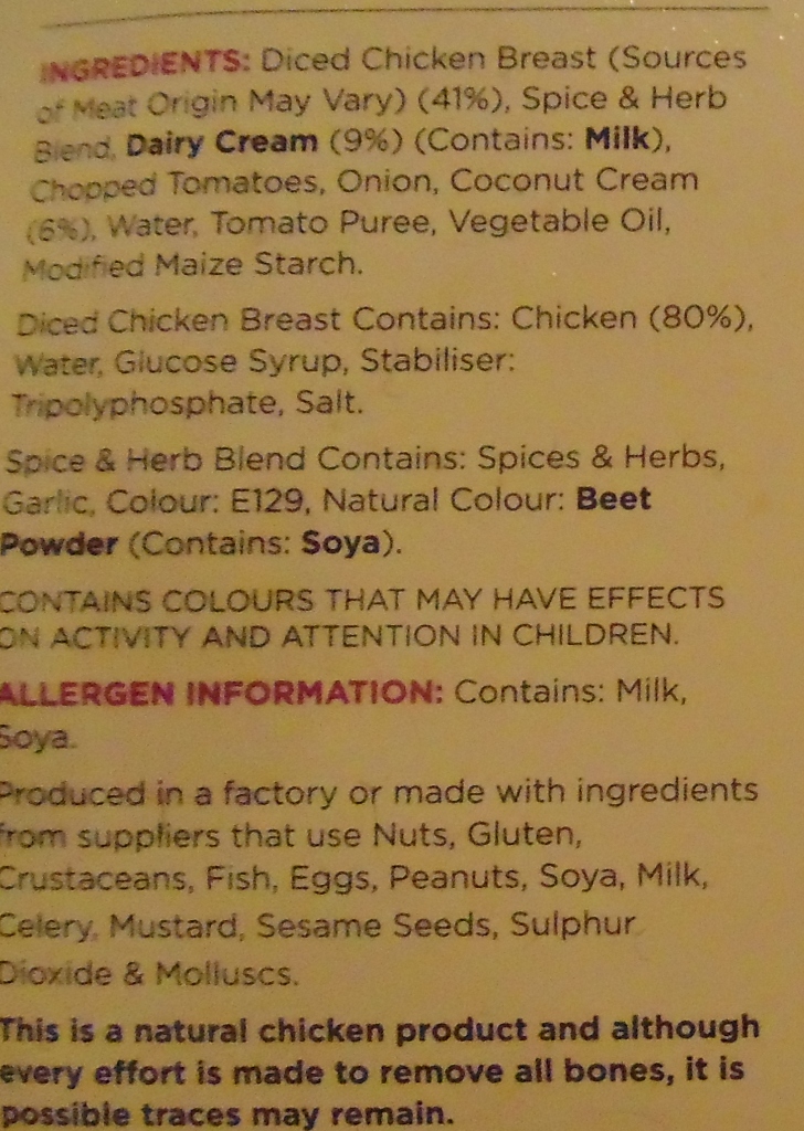 Authentic Curry Company Chicken Tikka Masala Ingredient List