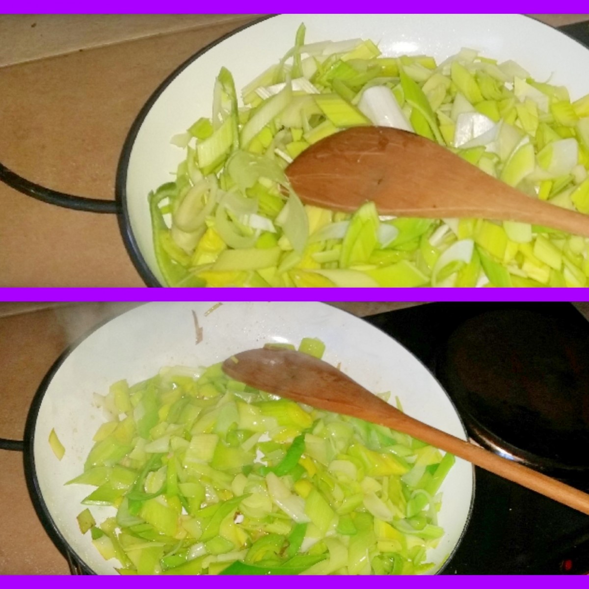 The Process Of Cooking The Leeks For The Chicken, Pek, Leek and Sage Leftover Pie