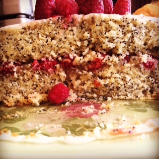 Melanie’s Food Adventures – Lemon, Poppy Seed and Raspberry Cake - Cross Section showing the layers