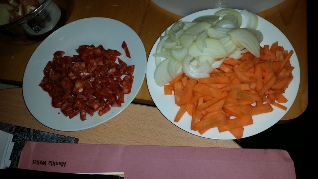 Chopping up the Sausage Mix ingredients - Strictly Suppers 2015 #4 Rumba Chicken and Rice