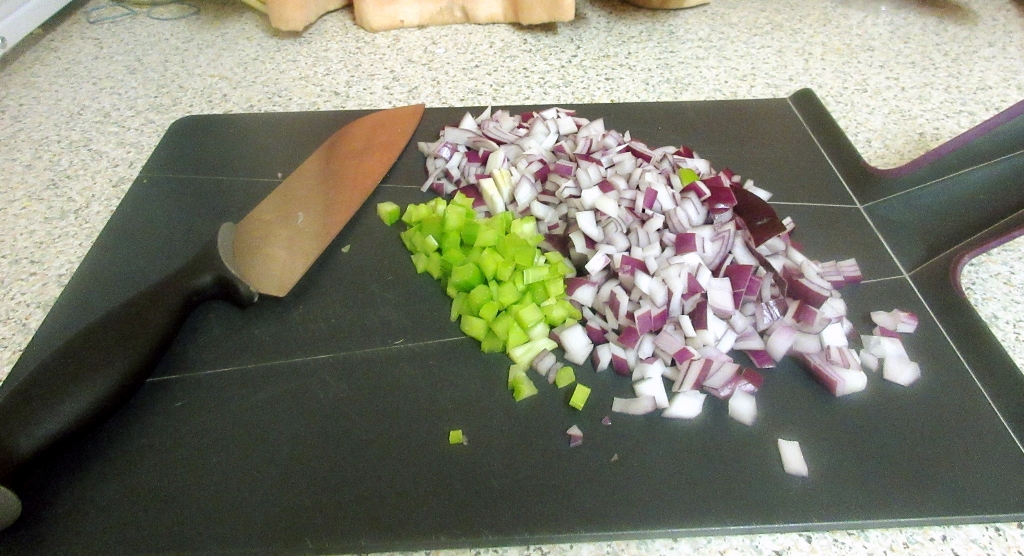 Theo Randall's Tomato Risotto - Chopping the onion and celery