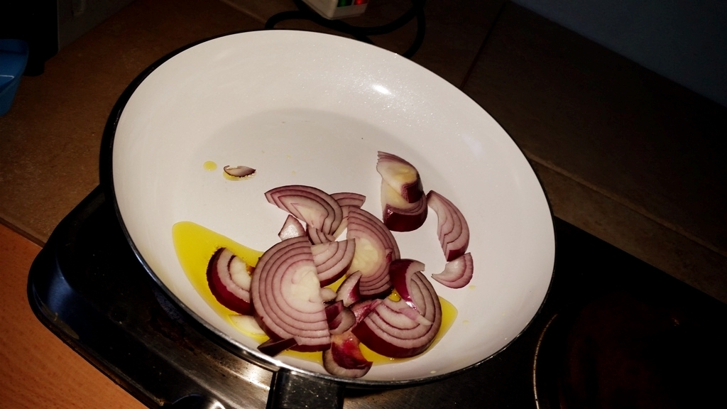 Lightly frying the onions for my Waste Not Want Not Wednesdays - Cauliflower Cheese Burger and Sticky Red Onion Chutney